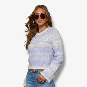 Fair Isle Lilac Cropped Chunky Knit Sweater by Lush- Size Small
